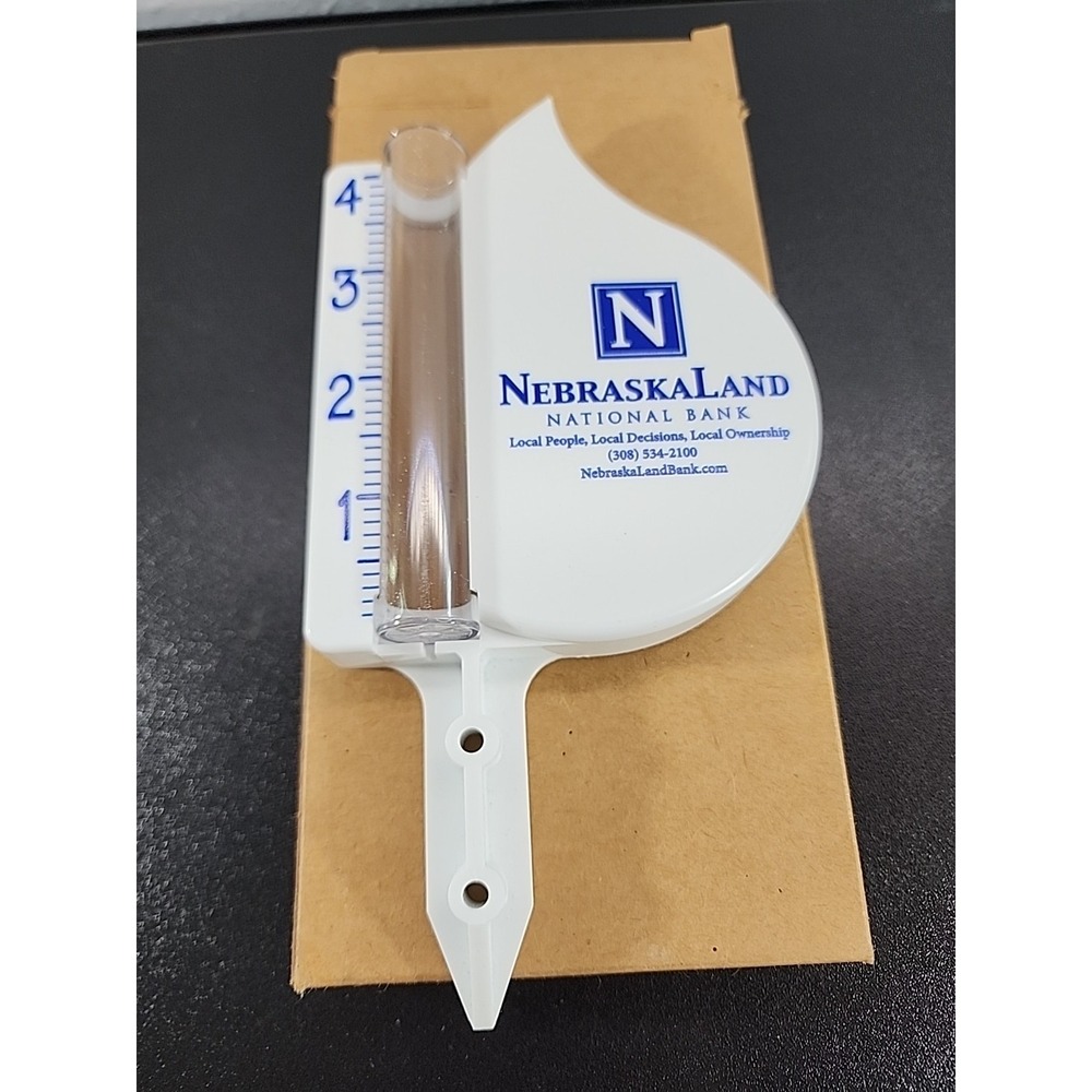 Vintage‎ NebraskaLand National Bank Plastic & Glass Rain Gauge  New Old Stock